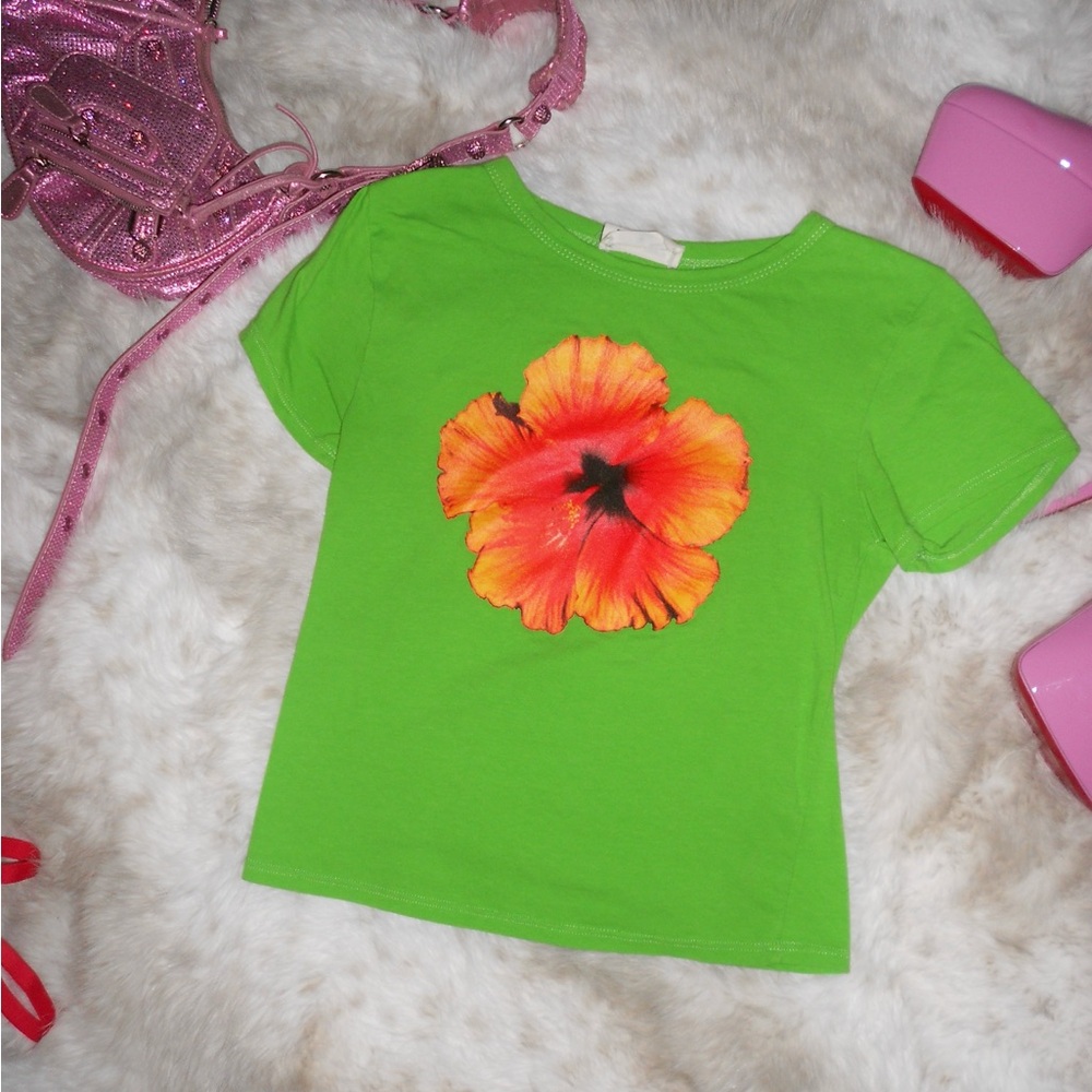 Green floral print baby tee